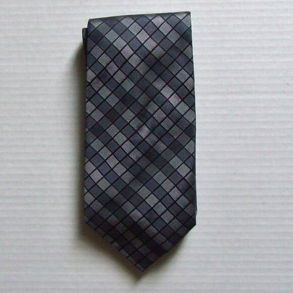 Calvin Klein tie silver gray square pattern silk necktie shades grey metallic - Picture 2 of 10